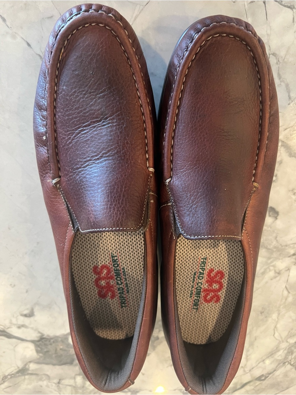 SAS Brown Leather Tripad Comfort Moc Toe Slip On Loafers